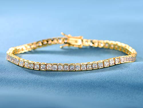 Gemsme 2.5 * 2.5mm Square Tennis Bracelet, 2.5mm Thin 18K White/Yellow Gold Plated Square Cubic Zirconia Tennis Bracelet for Women4