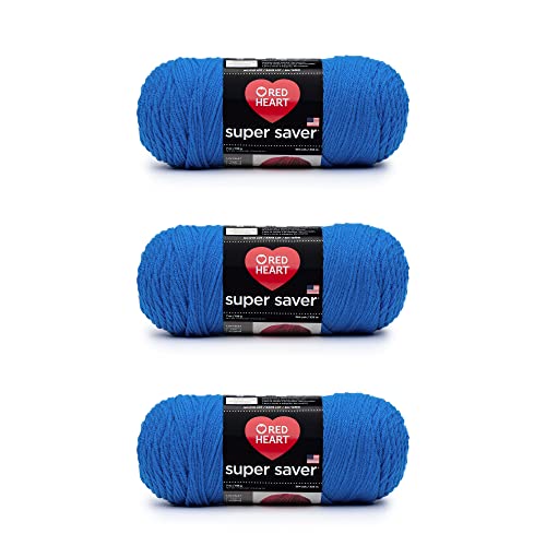 Red Heart Super Saver Blue Yarn - 3 Pack of 198g/7oz - Acrylic - 4 Medium (Worsted) - 364 Yards - Knitting/Crochet