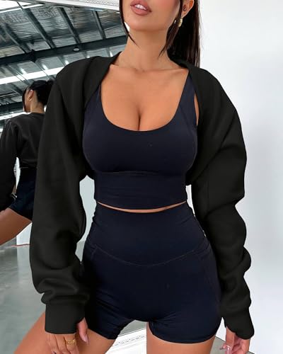Zwurew Women's Bolero Shrug Long Sleeve Cropped Sweatshirt with Thumb Hole Workout Shrugs Open Front Y2K Tops 20252