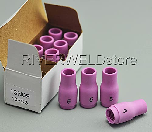 RIVERWELD TIG Alumina Nozzle Ceramic Cups 13N09 5# 5/16" 8.0mm Orifice Fit PTA SR DB WP 9 17 18 20 25 26 TIG Welding Torch Accessories Pack of 10
