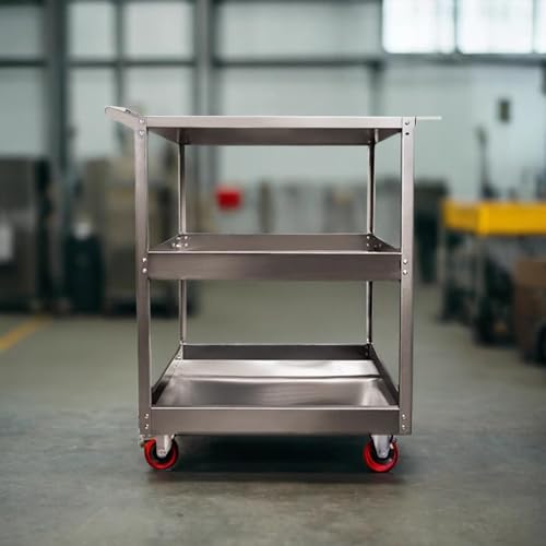 CLLXDZ Carrito Cocina de 3 Niveles de Acero Inoxidable, Carrito Auxiliar, Carrito Auxiliar con Ruedas, para Servicio de Alimentos, Restaurante(46cm/18in)