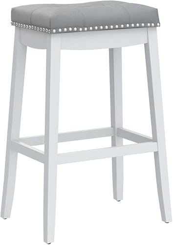 Miniatura 18 de ERGOMASTER Juego de taburetes de bar de 2 a 24 pulgadas de altura, patas de madera maciza, color espresso con cojín de poliuretano gris para cocina,