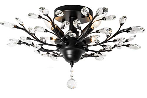 LuFun Modern Crystal Chandeliers,Crystal Pendant Light,Chandelier Lighting Fixtures,Ceiling Light for Living Room Bedroom Restaurant Hallway (4-Light,Black)