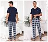 Leversic Men's Short Sleeve Pyjamas V-Neck T-Shirt Pjs Top and Long Plaid Sleep Pants Soft Comfortable Loungewear Set for Sleeping or Lounging at Home S-3XL(Navy Blue,3XL) #3