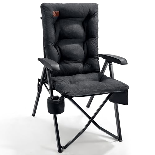 EVER ADVANCED Campingstuhl Faltbar Rückenverstellbar in 4 Positionen bis 150 KG Klappstuhl 6cm Dicke Gepolstert mit Seitentasche Getränkhalter Gartenstuhl Hohe Lehne Angelstuhl für Camp Garten Balkon