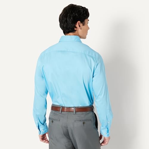 Essentials Men's Regular Fit Long Sleeve Stretch Dress Shirt (Sky Blue, Size: Large) - image 5