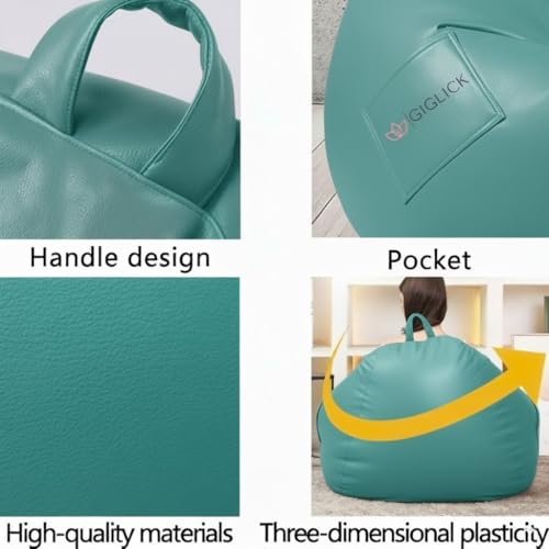 Image of Filled Bean Bag with Footstool N Cushion | Luxury Leatherette Bean Bag Chair for Adults & Kids | Comfortable, Durable, Stylish for Living Room, Bedroom, Gaming & Home Decor (Aqua, 4XL)