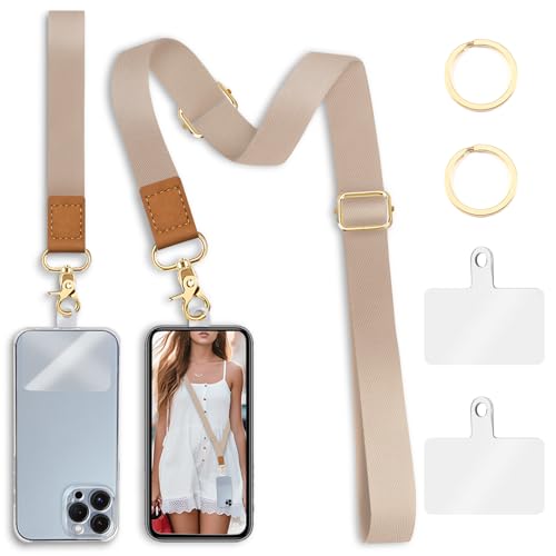 Image of Yonlevres Phone Lanyard Crossbody Strap Wrist Neck Adjustable Women Gold | Cell Phone Lanyard for Travel Cruise Daily, Hands-free, Fit Keys ID Badge, for Full-coverage Phone Case, Accessories, Gifts