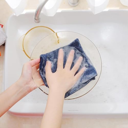Image of Kitchen Cotton Lint Free Waffle Weave Hand Towels, Quick Drying Dish Cloths, Highly Absorbent Dish Rags Tea Towels Set with Hanging Loop, 13.4 inchx 13.4 inch, Dark Blue, Pack of 4
