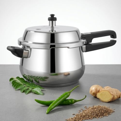 Image of GARUDA NRI Stainless Steel Pressure Cooker with Glass Lid, Handi Shape, Sandwich Bottom, Induction Compatible (2.5 Litres)