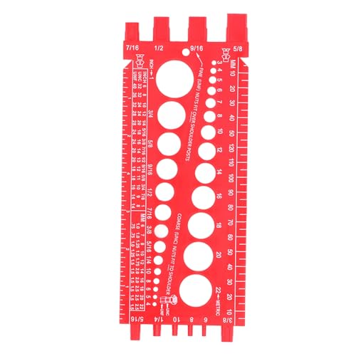 DANAIXZ ナットボルトねじゲージ 多機能 高耐久 強化プラスチック インチ メートルねじチェッカー 明確なマーキング付き ワークショップ ガレージ ツールボックス オーガナイザー 22.1x8.4cm (赤)