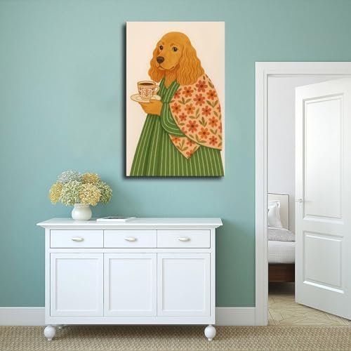Poster cocker épagneul veste et café | Toile déco 61x91 cm pour bureau - 4