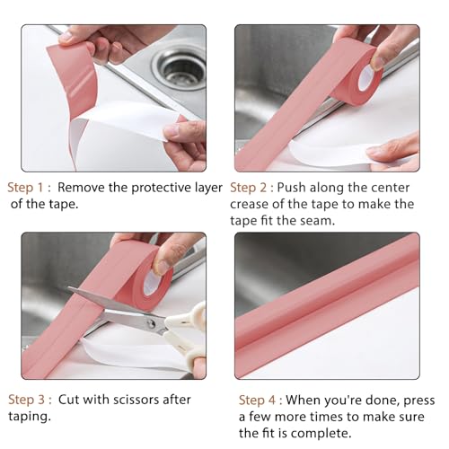 Image of 3 Rolls 10.5 Feet Caulk Tape Waterproof Sealing Self Adhesive, Caulking Sealant Strip for Bathroom Toilet Kitchen Countertop Blue
