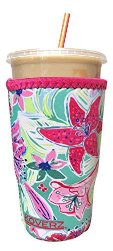 Image of Iced Coffee Sleeve, Insulated Neoprene Cup Sleeve, Fits a 32 Oz. Coffee Cup, Washable and Reusable, Iced Coffee Accessories, Large Lilly