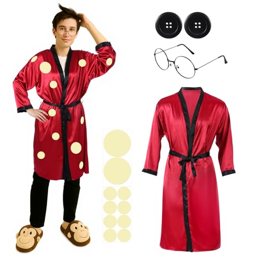 Chicingyou Halloween Father Costume Button Eyeglasses Red Robe Jacket Polka Dot Yellow Sticker for Horror Movie Cosplay(Medium)