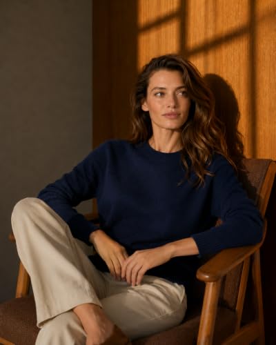 Image of State Cashmere Women's Essential Crewneck Sweater 100% Pure Cashmere Classic Long Sleeve Pullover