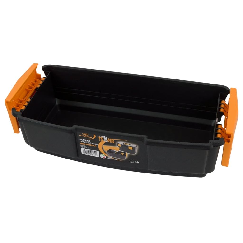 Caja de herramientas de polipropileno 420 x 220 x 340 mm, negro y amarillo, caja de herramientas con cerradura con tapa transparente, organizador para tornillos y clavos