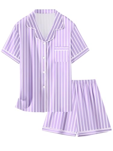 Image of Girls & Womens Satin Pajamas Set, Silk Button-Down Sleepwear 2 Piece Nightwear, 3 Years - Women XXL
