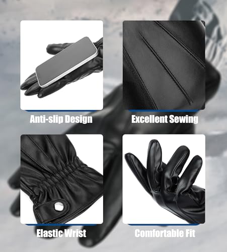 Aegend PU Leather Gloves for Men, Super Soft Warm Velvet Lining Full Hand Touchscreen Anti-Slip Driving Gloves - image 4