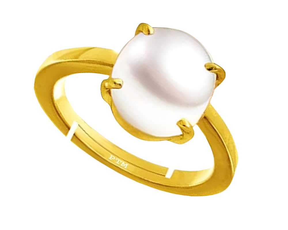 PTM Pearl/Moti 3.25 to 10.25 Ratti or 3.00 to 9.50 Carat Astrological Certified Gemstone Panchdhatu/5 Metals Gold Plated Adjustable Ring for Men Women