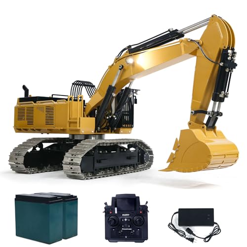 wheelfun 1:8 Hydraulic RC Excavator 385CF 150KG Heavy Duty Radio Control Digger Model Lipo Battery ESC Light System for Adult Hobby