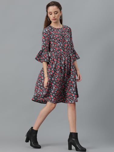 Image of KOTTY Women's Polyester Blend Fit and Flare Knee-Length Dress