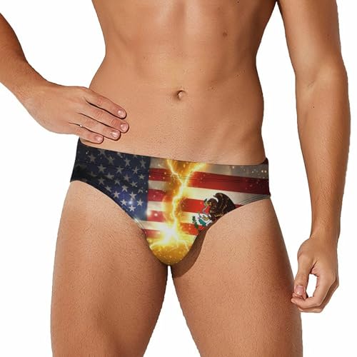 US Mexican Flag Mens Swim Briefs Quick Dry Swim Trunk Bikini Underwear Swimsuit