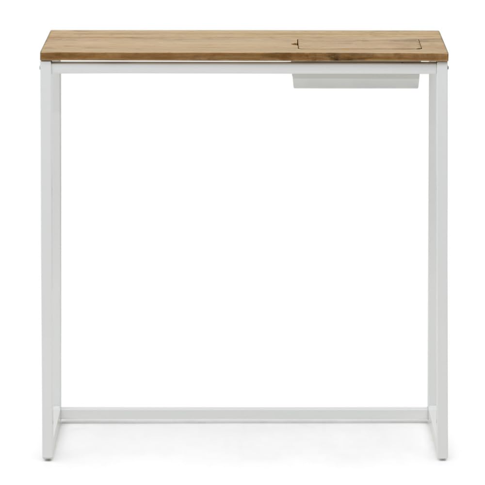 BOX FURNITURE Recibidor con Bandeja Oculta, Blanco, 78x30x80 cm, Acero Lacado y Madera Maciza, Acabado Envejecido, Fabricado en España