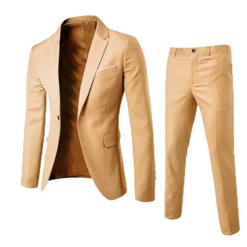 Cambkatl Men's Slim Fit 2 Piece Suit, One Button Blazer Jacket Dress Pants Set for Party Wedding Business