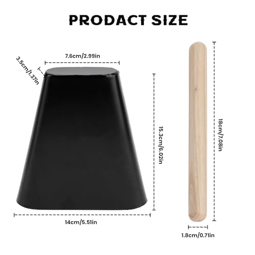 image for Gabrella 6 Inch Metal Cowbell with Wooden Stick, Percussion Instrument