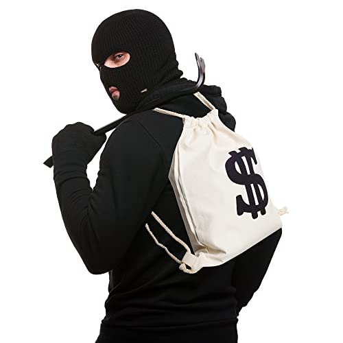 YAROMO Halloween Money Backpack Bag Robber Costume - Large Halloween Drawstring Pouch with Dollar Sign for Party Favors3