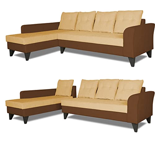 Image of Adorn India Maddox Plain Two Tone L Shape 6 Seater Sofa Set LHS (Brown & Beige) (3 Year Warranty)