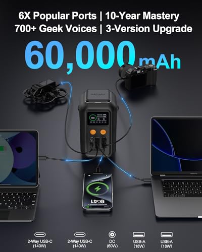 ASPERX Portable Power Station,192Wh 60000mAh LiFePO4 Battery with 200W Output, Dual 140W PD3.1 Fast Charging,Smart Display,DC Laptop Power Bank Station for Outdoor Travel, Camping, Emergency