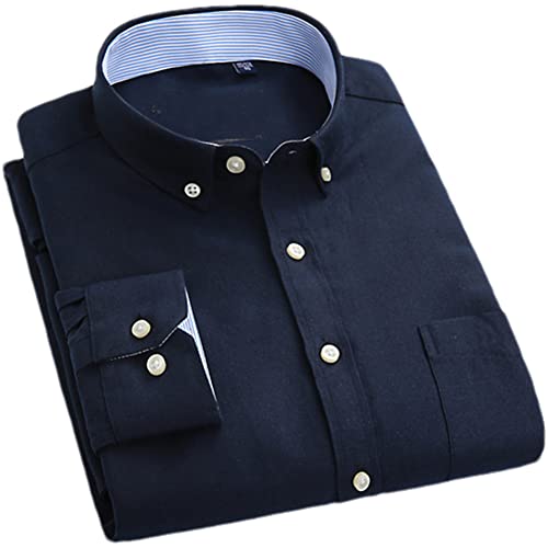 Vsadsau Camisa de vestir Oxford para hombre, talla grande, casual, de manga larga, ajuste regular, camisas gruesas con botones, Azul marino, 43