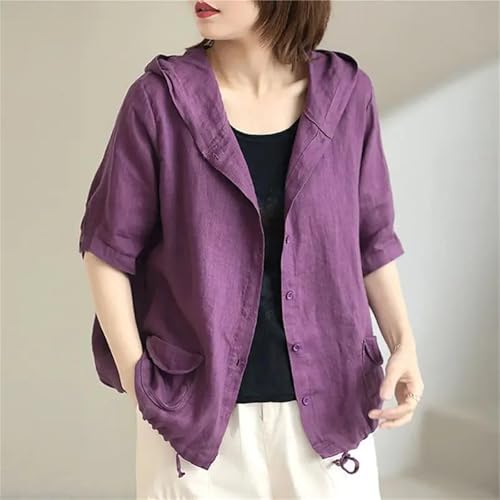 Women's Cotton Linen Jacket – Spring Summer Hooded Short Coat Plus Size Loose Fit Lightweight Cardigan2