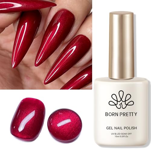Born Pretty Esmalte de Uñas Semipermanente Carmesí Perlas, 15ml Esmalte de Uñas Flash Rojo Sirena Soak Off U V LED Manicura