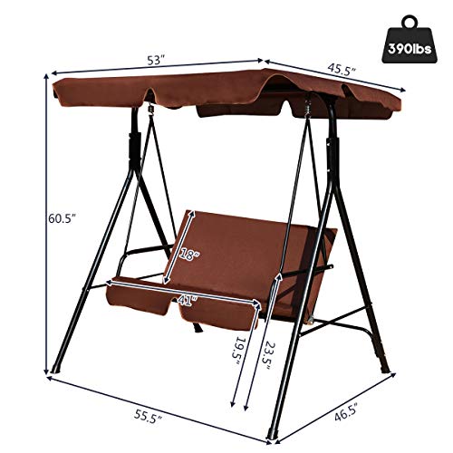 Image of Tangkula 2 Person Porch Swing, Outdoor Swing with Removable Cushions, Solid Steel Structure, Patio Swing with Adjustable Canopy for Porch, Backyard, Garden, Balcony
