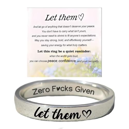 ZCVFA Let Them Zero Fcks Given Mantra Rings, Let Them Self Worth Inspirational Rings Stainless Steel Engraving Stackable Band Ring Personality Friendship Gift Jewelry for Women Best Friends（Silver 6）