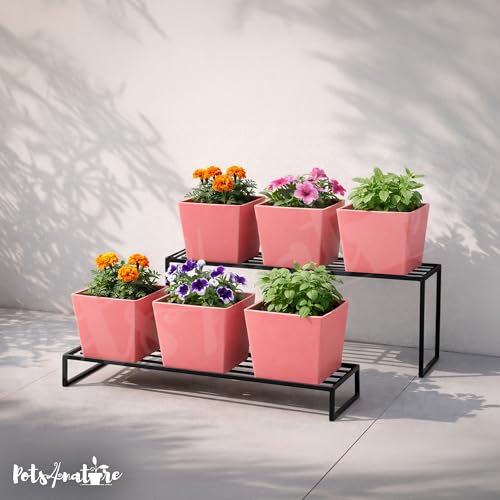 Image of POTS4NATURE Square Pots for Plants | Lightweight Plastic Flower Pot for Indoor & Outdoor Home /Office /Table /Garden /Balcony Decoration | Terracotta Color | 6 Inches (Pack of 6)