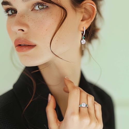 3 CT White Gold Plated Cubic Zirconia Engagement Rings for Women, Brillant Round Simulated Diamond Promise rings for her, Sparkly Solitaire CZ Wedding Bands, Birthday Christmas Gifts, Size 7-8-93