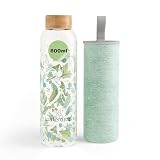 waterdrop® Borraccia in Vetro 600ml – Borraccia Personalizzata con Tappo in Bambù, Custodia Neoprene, Antigoccia – Borracce Design per Sport, Ufficio, Viaggio, Casa