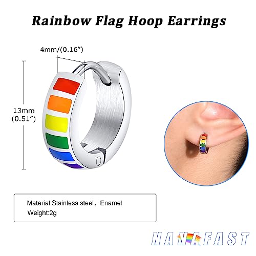 Nanafast Stainless Steel Rainbow Small Huggie Hoop Earrings LGBT Pride Earrings for Women Men Lesbian Bisexual Transgender Nonbinary Asexual Flag Earrings LGBTQ Pride Jewelry2