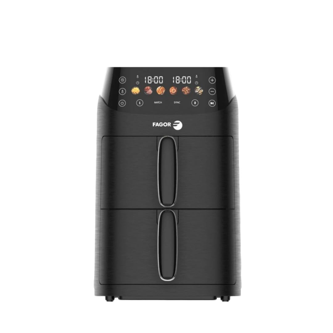 FAGOR - Freidora de Aire Caliente Air Fryer Doble Cesta - 2000W - Negro - Capacidad 5L = 2 * 2,5L - Temporizador 60 min - Control de temperatura: 80°– 200° - Mango aislante del calor - 6 programas