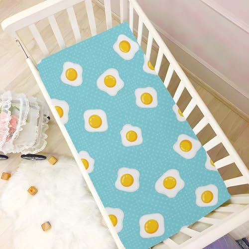 Image of Fried Eggs Polka Dots Blue Fitted Crib Sheet for Boys Girls Baby Toddler Fitted Sheet for Crib Mattress,39 x 27 in