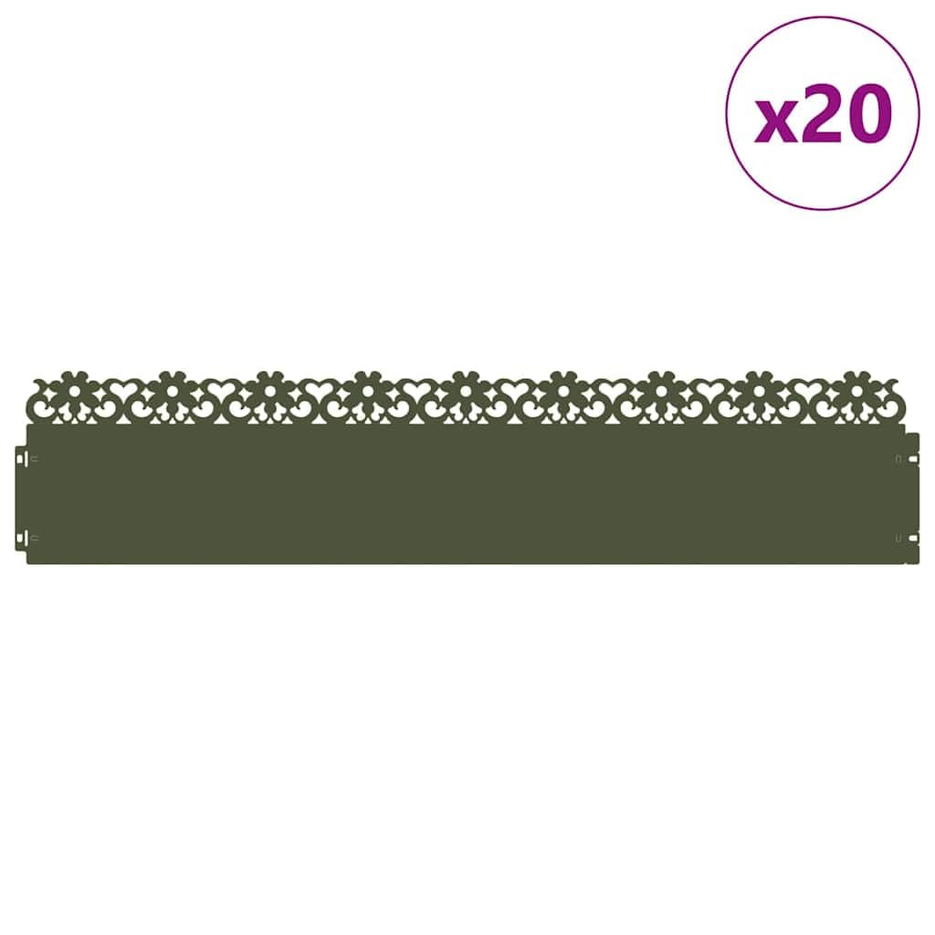 20 piezas bordes de descuento verde oliva 103 x 0,05 x 22 cm, borde de metal de acero resistente para paisajismo de jardín, borde de césped duradero para macizos de flores