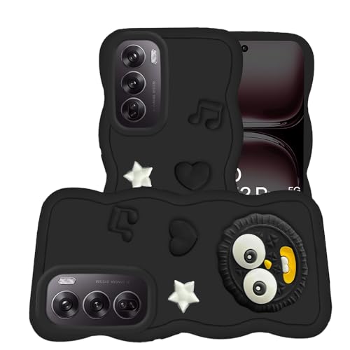 Image of AESTMO Back Case Cover for Oppo Reno 12 Pro 5G | 3D Cute Fun Cartoon Characters | Anti Slip Grip Cute Wave Curly Frame Shape | Full Body Protection Back Cover for Oppo Reno 12 Pro 5G | (Black)