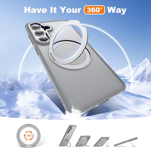 Image of for Samsung Galaxy S26 Plus Case with 360Rotatable Magnetic Ring Stand Compatible with Mag-Safe Military Protection Matte Translucent Phone Case for Samsung Galaxy S26+,Gray