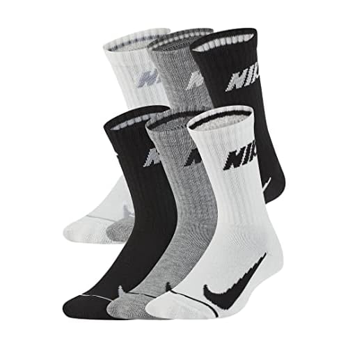 Nike Boys Cushioned Crew Socks 6-Pack – Breathable Knit & Supportive Fit for School, Sports, and Everyday Wear
