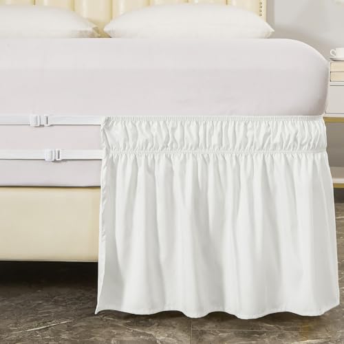 Meila MLBSNWK-16 Wrap Around Bed Skirt Three Fabric Sides Elastic Dust Ruffled 16 Inch Tailored Drop,Easy To Install Fade Resistant-Natural White thumb #5