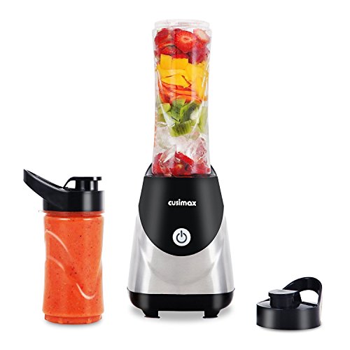 Cusimax 250W Mini Blender, Mixeur à Smoothie avec 2 bouteilles (600ml et 400ml), Lames en acier inoxydable,...